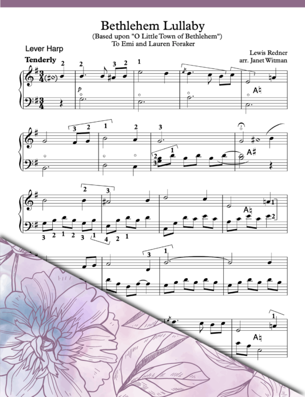 Bethlehem Lullaby (Lever Solo) - Brandywine Harps - Harp Sheet Music