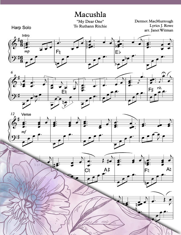 Macushla "My Dear One" (Pedal Solo) - Harp Sheet Music - Brandywine Harps
